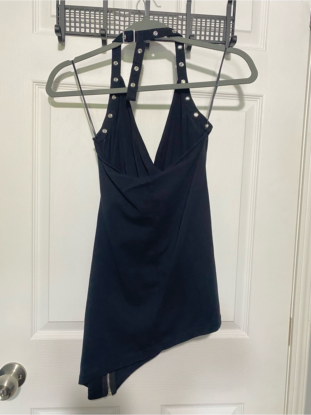Killstar Black Asymmetrical Halter Tank with Silver Zip - Picture 2 of 5